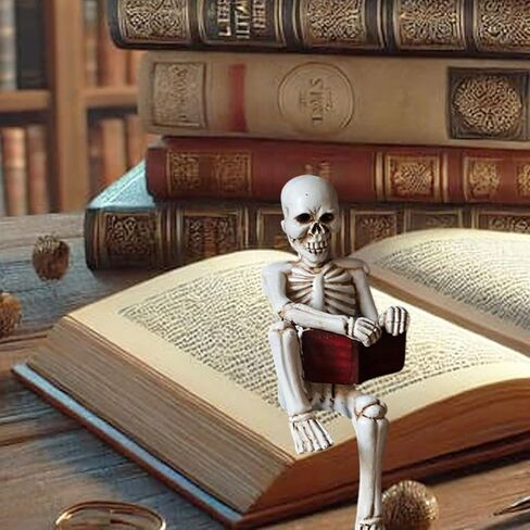 1 قطعة تماثيل الهالوين هيكل عظمي للقراءة كتاب صغير تماثيل قوطية واقعية مخيفة جمجمة تماثيل مكتب زينة طاولة الهالوين لديكور المنزل رف الطاولة رف الكتب المكتبي in Saudi Arabia