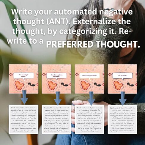 Redirect Flashcards – Challenge Negative Thinking | Transform Automatic Negative Thoughts (Ants) to Positive Affirmations | Used for Personal Growth, Classrooms, Group Therapy | Relieve Anxiety in Kuwait