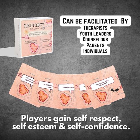 Redirect Flashcards – Challenge Negative Thinking | Transform Automatic Negative Thoughts (Ants) to Positive Affirmations | Used for Personal Growth, Classrooms, Group Therapy | Relieve Anxiety in Kuwait