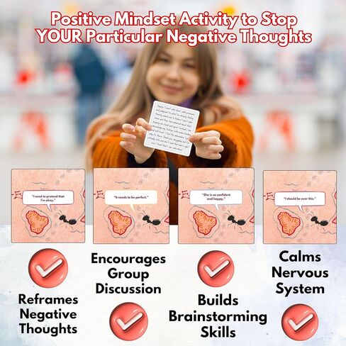 Redirect Flashcards – Challenge Negative Thinking | Transform Automatic Negative Thoughts (Ants) to Positive Affirmations | Used for Personal Growth, Classrooms, Group Therapy | Relieve Anxiety in Kuwait