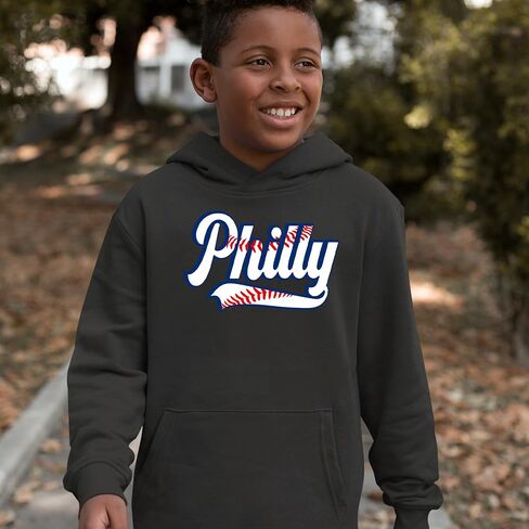 Philly Baseball Stitching Youth-Sized Hoodie, Soft Fleece, Graphic Design in Saudi Arabia