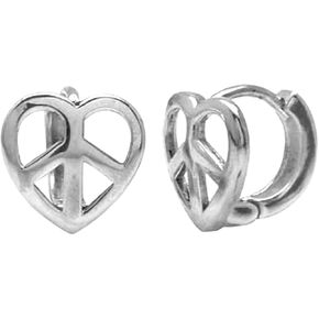Silvershake Oxidized or Yellow Gold Plated 925 Sterling Silver Peace Sign Heart 0.4 Inch Huggie/Hoop Earrings Jewelry for Women in Kuwait