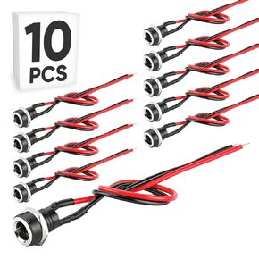 10-حزمة 5.5 مللي متر x 2.1 مللي متر تيار مستمر مقبس الطاقة جاك أنثى لوحة جبل موصل محول DC-022B مع سلك كابل 15 مللي متر in Kuwait