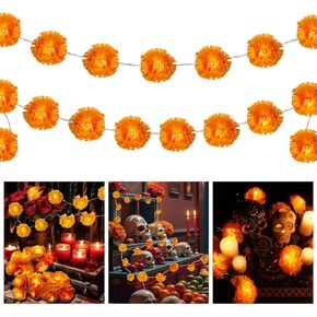 2PCS 5Ft مضاءة القطيفة جارلاند 10 LED زهور القطيفة الاصطناعية سلسلة أضواء بطارية تعمل لعيد الهالوين يوم الموتى ديوالي الهندي بوجا حزب ديكور المنزل in Kuwait