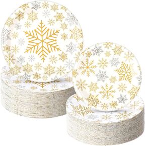 تشمل لوحات أوراق عيد الميلاد في Yungyan 120pcs لوحات حفلات عيد الميلاد 9 بوصة لوحات عشاء 7 بوصة يمكن التخلص منها لمرض العجائب في عيد الميلاد الشتوية عطلة عيد ميلاد (الفضة الأزرق ، النمط أ) in Kuwait