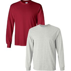 Gildan Men's Heavy Cotton Long Sleeve T-Shirt, Style 5400, (2 Pack) Large Cardinal-Ash in Kuwait