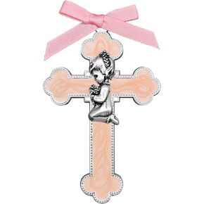 Pink Baby Girl Baptism Wall Cross - 3.42x2.2 Inch Alloy Keepsake Gift for Christening, First Communion, Dedication - Religious Nursery Decor with Praying Child Design in Saudi Arabia