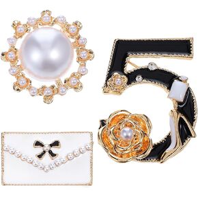 3 قطع عدد خمسة بروش المشاهير مصمم المجوهرات بروش دبابيس فو تقليد اللؤلؤ الأبيض الأسود الزهور محظوظ عدد خمسة دبابيس دبوس هدية خمر حجر الراين كريستال دبابيس دبوس لحفل الزفاف in Kuwait