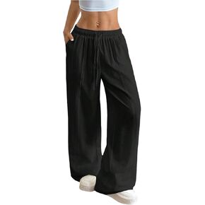 SOLY HUX Women's Summer Wide Leg Flowy Beach Pants Drawstring Waist Loose Palazzo Trousers with Pocket in Kuwait