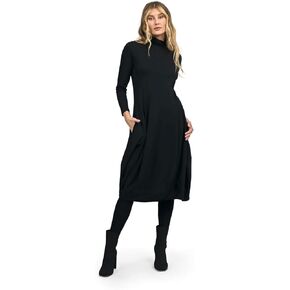 ALEMBIKA Women's Long Sleeve Turtleneck Midi Dress, A-Line Style, Black in Saudi Arabia