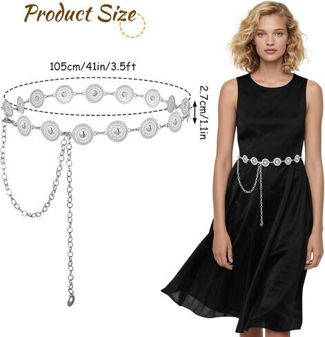 Western Belt for Women, Metal Concho Chain Belt Western Cowgirl Country Boho Waist Chain with Sun Moon in Saudi Arabia