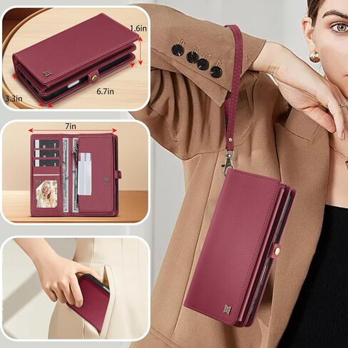 لحافظة المحفظة المتوافقة مع هاتف Samsumg Galaxy S24 Ultra متعددة الوظائف قابلة للفصل 2 في 1 محفظة هاتف مغناطيسية، حافظة هاتف بسحاب وحزام قلاب مع أشرطة كتف (أسود) in Kuwait