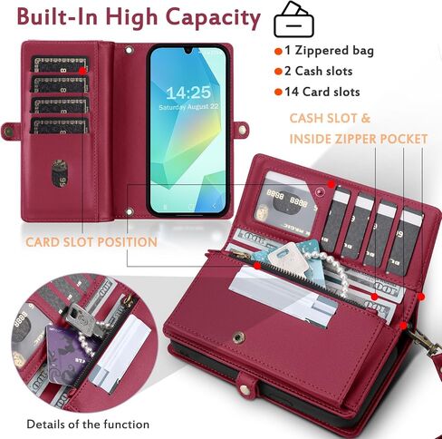 لحافظة المحفظة المتوافقة مع هاتف Samsumg Galaxy S24 Ultra متعددة الوظائف قابلة للفصل 2 في 1 محفظة هاتف مغناطيسية، حافظة هاتف بسحاب وحزام قلاب مع أشرطة كتف (أسود) in Kuwait