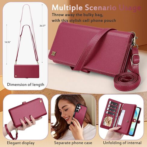 لحافظة المحفظة المتوافقة مع هاتف Samsumg Galaxy S24 Ultra متعددة الوظائف قابلة للفصل 2 في 1 محفظة هاتف مغناطيسية، حافظة هاتف بسحاب وحزام قلاب مع أشرطة كتف (أسود) in Kuwait