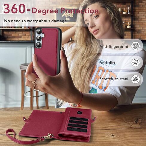 لحافظة المحفظة المتوافقة مع هاتف Samsumg Galaxy S24 Ultra متعددة الوظائف قابلة للفصل 2 في 1 محفظة هاتف مغناطيسية، حافظة هاتف بسحاب وحزام قلاب مع أشرطة كتف (أسود) in Kuwait