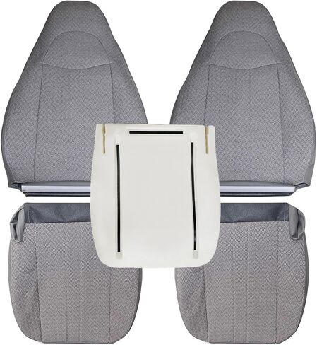 NLQR Front Driver and Passenger Bottom & Top Replacement Cloth Seat Covers Pewter Gray & Driver Bottom Foam Cushion Compatible with Chevy Express GMC Savana Van 2003-2014 in Saudi Arabia