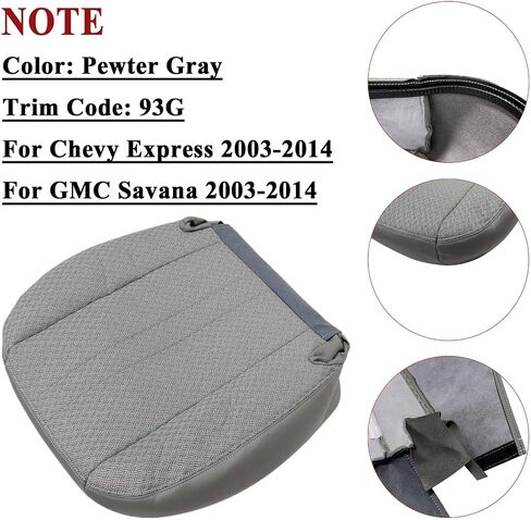 NLQR Front Driver and Passenger Bottom & Top Replacement Cloth Seat Covers Pewter Gray & Driver Bottom Foam Cushion Compatible with Chevy Express GMC Savana Van 2003-2014 in Saudi Arabia
