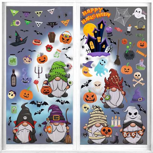 9 Sheets Halloween Window Clings, Sugar Skull Flower Double-Sided Window Stickers Reusable Static Day of The Dead Guitar Grave Window Decals for Mexican Dia De Los Muertos Decorations Party Supplies in Saudi Arabia