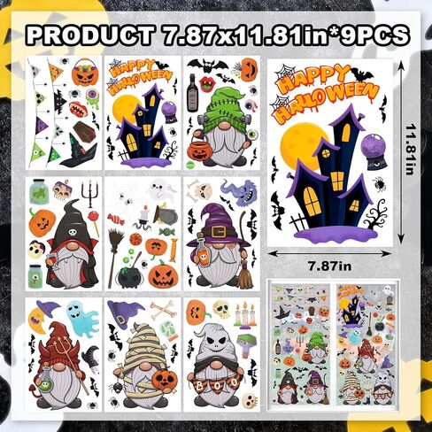 9 Sheets Halloween Window Clings, Sugar Skull Flower Double-Sided Window Stickers Reusable Static Day of The Dead Guitar Grave Window Decals for Mexican Dia De Los Muertos Decorations Party Supplies in Saudi Arabia