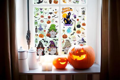 9 Sheets Halloween Window Clings, Sugar Skull Flower Double-Sided Window Stickers Reusable Static Day of The Dead Guitar Grave Window Decals for Mexican Dia De Los Muertos Decorations Party Supplies in Saudi Arabia