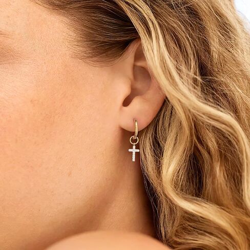 DAILY VIBES Cute Dangle Huggie Earrings for Women 925 Sterling Silver Post Dainty 14K Gold Plated Mini CZ Butterfly Star Cross Heart Charm Drop Cartilage Small Hoop Earrings in Saudi Arabia