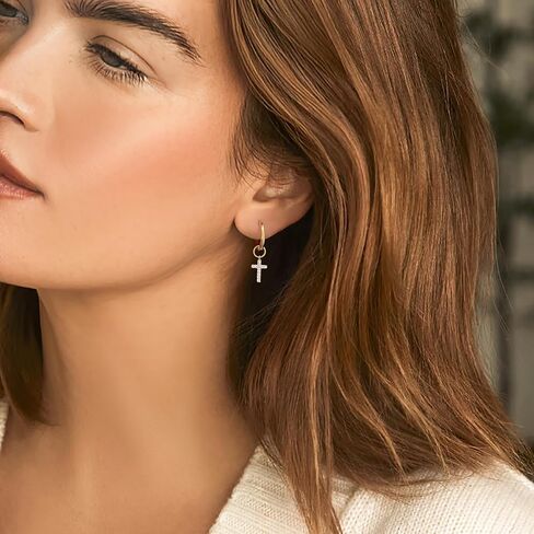 DAILY VIBES Cute Dangle Huggie Earrings for Women 925 Sterling Silver Post Dainty 14K Gold Plated Mini CZ Butterfly Star Cross Heart Charm Drop Cartilage Small Hoop Earrings in Saudi Arabia