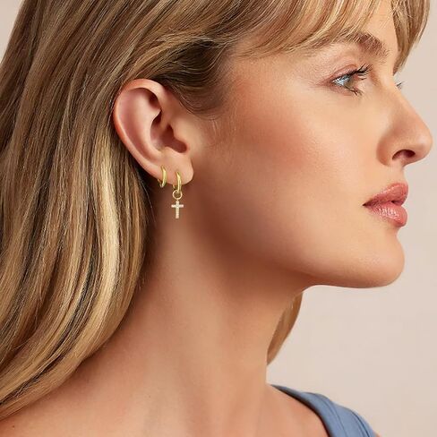 DAILY VIBES Cute Dangle Huggie Earrings for Women 925 Sterling Silver Post Dainty 14K Gold Plated Mini CZ Butterfly Star Cross Heart Charm Drop Cartilage Small Hoop Earrings in Saudi Arabia