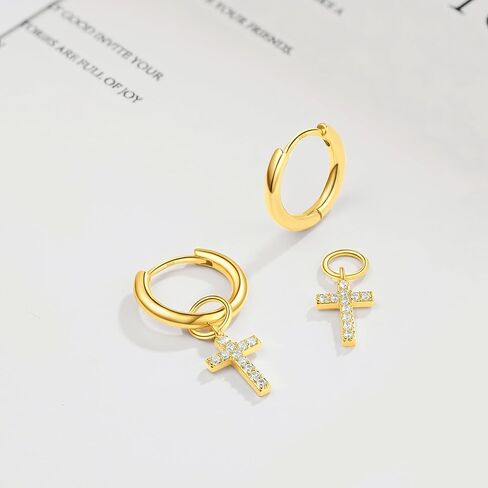 DAILY VIBES Cute Dangle Huggie Earrings for Women 925 Sterling Silver Post Dainty 14K Gold Plated Mini CZ Butterfly Star Cross Heart Charm Drop Cartilage Small Hoop Earrings in Saudi Arabia