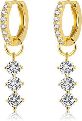 DAILY VIBES Cute Dangle Huggie Earrings for Women 925 Sterling Silver Post Dainty 14K Gold Plated Mini CZ Butterfly Star Cross Heart Charm Drop Cartilage Small Hoop Earrings in Saudi Arabia