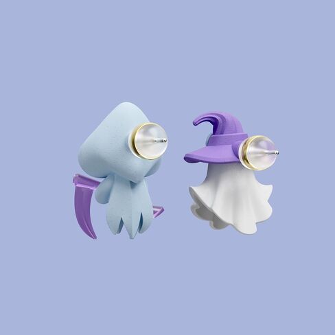Asymmetrical Earrings Grim Reaper & Magician Ghost, cute jewelry, 3D Handmade Clay Studs, Hypoallergenic 925 Sterling Silver Posts in Saudi Arabia