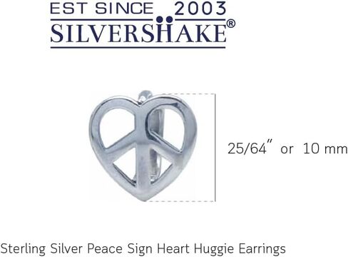 Silvershake مؤكسد أو الذهب الأصفر مطلي 925 فضة علامة السلام القلب 0.4 بوصة Huggie/أقراط مجوهرات للنساء in Saudi Arabia