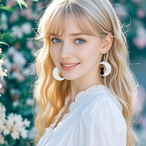 Halloween Cute Acrylic Earrings for Women - Cat Moon & Star Design, Spooky Costume Accessories, Dangle Drop Earrings, Party Favors & Holiday Gifts in Saudi Arabia