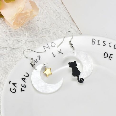 Halloween Cute Acrylic Earrings for Women - Cat Moon & Star Design, Spooky Costume Accessories, Dangle Drop Earrings, Party Favors & Holiday Gifts in Saudi Arabia