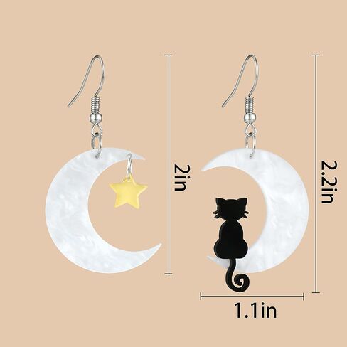 Halloween Cute Acrylic Earrings for Women - Cat Moon & Star Design, Spooky Costume Accessories, Dangle Drop Earrings, Party Favors & Holiday Gifts in Saudi Arabia