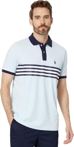 U.S. POLO ASSN. Men's Printed Chest Stripe Pique Short Sleeve Polo Shirt in Saudi Arabia