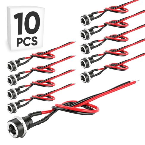 10-حزمة 5.5 مللي متر x 2.1 مللي متر تيار مستمر مقبس الطاقة جاك أنثى لوحة جبل موصل محول DC-022B مع سلك كابل 15 مللي متر in Kuwait