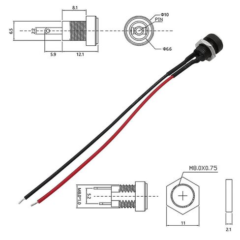 10-حزمة 5.5 مللي متر x 2.1 مللي متر تيار مستمر مقبس الطاقة جاك أنثى لوحة جبل موصل محول DC-022B مع سلك كابل 15 مللي متر in Kuwait