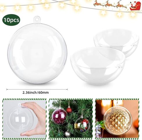 10pcs 2.36''/60mm Christmas Balls Clear Plastic Fillable Baubles Ball for Christmas Tree Ornaments Hanging Pendants Wedding Party Christmas Decorations Navidad, DIY Christmas Ornaments in Saudi Arabia