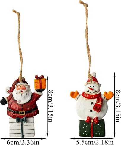Resin Christmas Tree Ornaments 6-Pack Xmas Hanging Ornaments Santa Snowman Christmas Stocking Sleigh Ornaments for Holiday Decorations, Outdoor Holiday Home Decorations in Kuwait