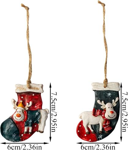 Resin Christmas Tree Ornaments 6-Pack Xmas Hanging Ornaments Santa Snowman Christmas Stocking Sleigh Ornaments for Holiday Decorations, Outdoor Holiday Home Decorations in Kuwait