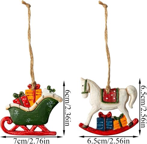 Resin Christmas Tree Ornaments 6-Pack Xmas Hanging Ornaments Santa Snowman Christmas Stocking Sleigh Ornaments for Holiday Decorations, Outdoor Holiday Home Decorations in Kuwait