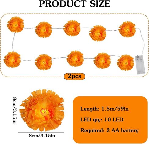 2PCS 5Ft مضاءة القطيفة جارلاند 10 LED زهور القطيفة الاصطناعية سلسلة أضواء بطارية تعمل لعيد الهالوين يوم الموتى ديوالي الهندي بوجا حزب ديكور المنزل in Kuwait