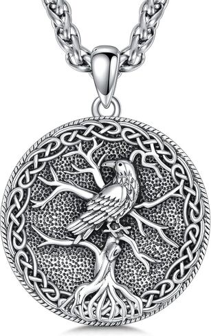 Raven Necklace 925 Sterling Silver Viking Celtic Raven Pendant Norse Raven Jewelry Gift for Men Women in Saudi Arabia