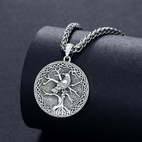 Raven Necklace 925 Sterling Silver Viking Celtic Raven Pendant Norse Raven Jewelry Gift for Men Women in Saudi Arabia