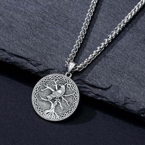 Raven Necklace 925 Sterling Silver Viking Celtic Raven Pendant Norse Raven Jewelry Gift for Men Women in Saudi Arabia