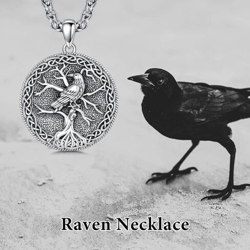 Raven Necklace 925 Sterling Silver Viking Celtic Raven Pendant Norse Raven Jewelry Gift for Men Women in Saudi Arabia