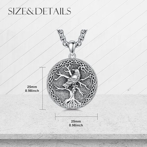 Raven Necklace 925 Sterling Silver Viking Celtic Raven Pendant Norse Raven Jewelry Gift for Men Women in Saudi Arabia