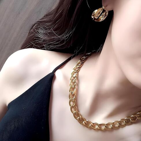 Gold Necklace for Women 14K Dainty Chunky Gold Chain Necklace Coffee Bean Chain Necklaces Trendy Fashion Jewelry in Saudi Arabia
