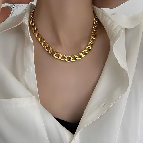 Gold Necklace for Women 14K Dainty Chunky Gold Chain Necklace Coffee Bean Chain Necklaces Trendy Fashion Jewelry in Saudi Arabia