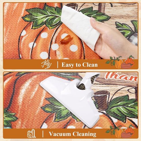 U'Artlines Pumpkin Anti Fatigue Kitchen Rugs Sets 2 Piece Seasonal Fall Holiday Party Vintage Farmhouse Kitchen Rug Runner Set Non Slip Cushioned Comfort Standing Desk Mat for Home Office Orange＆White in Kuwait